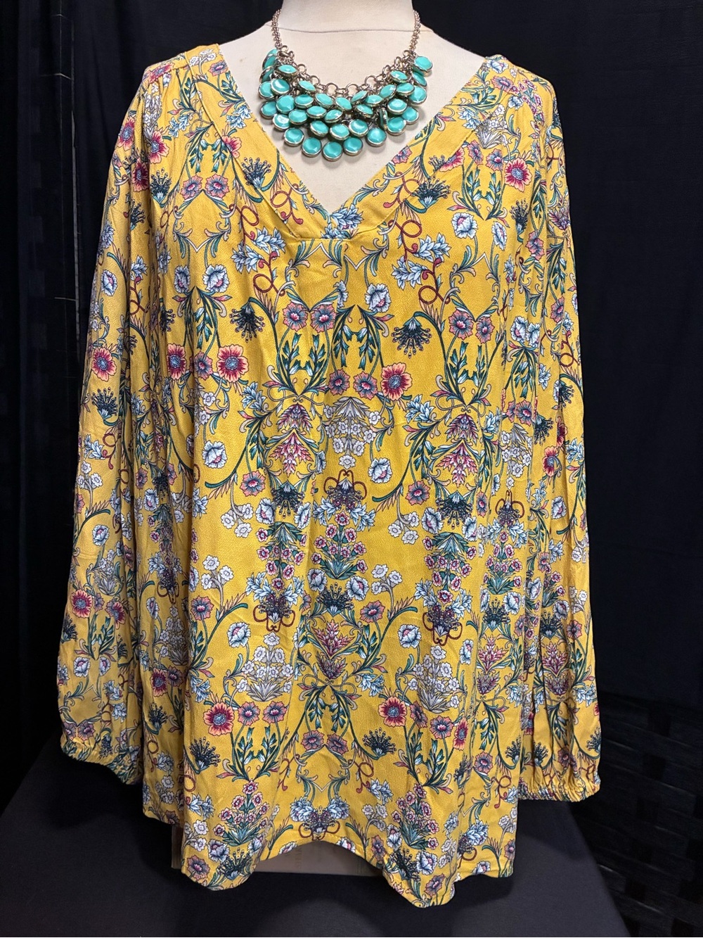 St. John's Bay Mustard Yellow Floral V-Neck Tunic